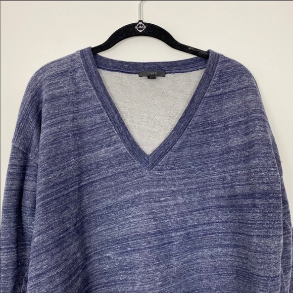 J. CREW Blue Heathered Cozy V-neck Oversized Sweater Top Long Length Casual Cozy - Picture 3 of 7